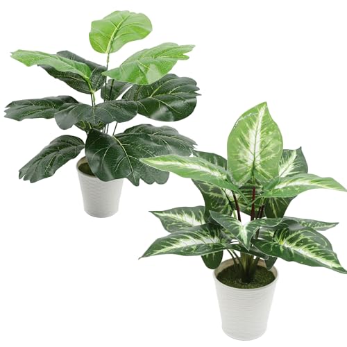 LuckyCao 6 Pack Artificial Plants in Pots 39cm Tall Artificial Flowers Potted,Fake Potted Plants Indoor Faux Flowers Plants With Pot for Home Office Desk Table Decoration (2 large)