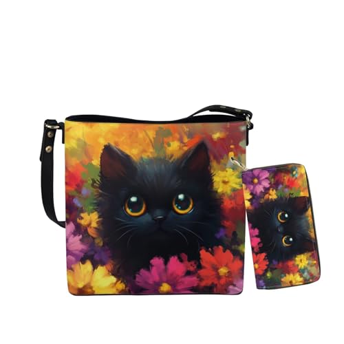 Image of HUGS IDEA Leather Purses and Handbag for Women Bucket Bag with Wrist Wallet 2 Packs