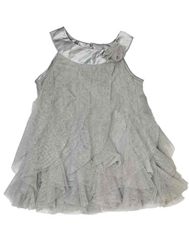 Image of HealthTex Infant Baby Girls Grey Silver Sparkle Christmas Holiday Fancy Party Dress 24M