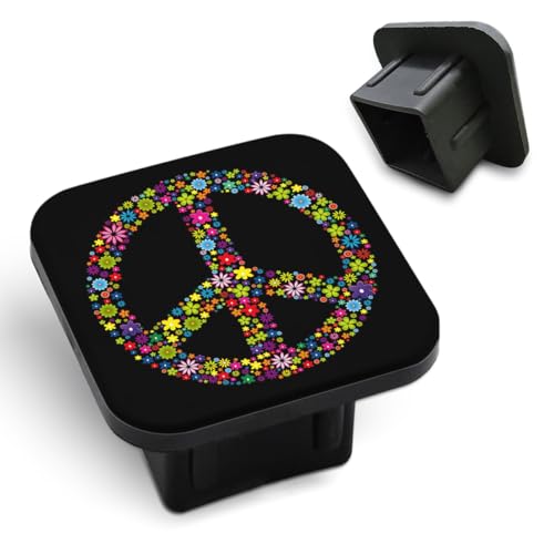 Tnomchey Peace Symbol 2 Inch Hitch Cover Hippie Love Peace Lot of Multicolored Small Flowers Tow Receiver Tube Plug Cap Curt Tail Receiver Tub Cover Towing Hitch Accessories Universal for Cars Trucks