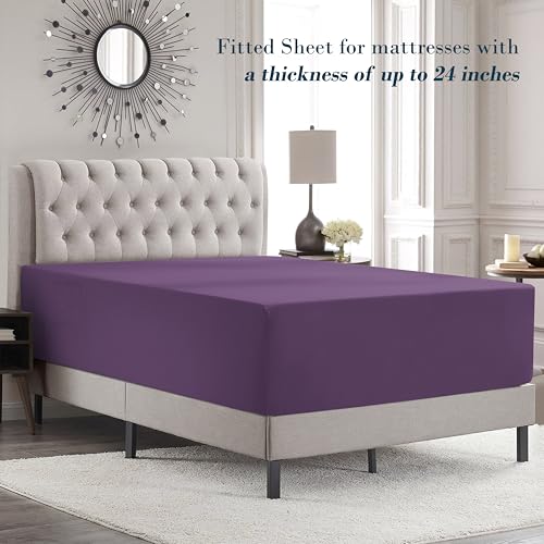 Image of Mocassi Luxury 4-Piece Sheet Set, Ultra Soft 1800 Premium Hotel Quality Microfiber Sheet Set, Fits Mattresses Up to 18 to 24 Inches Extra Deep Pocket - Breathable and Secure Fit, Twin XL, Purple