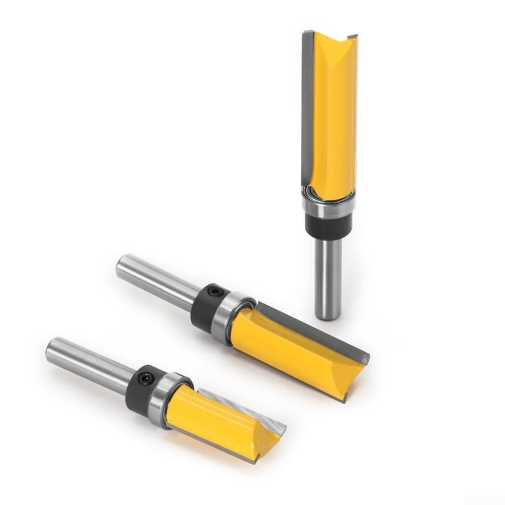 8 mm Schaft, bündiger Fräser mit Lager, Hartmetall-Schablonen-Fräser für Holzbearbeitung, 5/8-Zoll-Klinge, oberes und unteres Lager-Design für Schubladenherstellung (3 Stück)