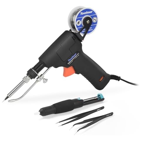 Soldering Gun Kit Toolour Internal Heat Solder Iron Gun, 60W Temp Adjustable Solder Iron Kit, Automatic Welding Guns with Tin Wire, Tweezers for Electrical Circuit Board Repair Rework Home DIY Cover