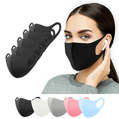 Stoffmaske 5 Stück schwarz für ältere Kinder Jugendliche Erwachsene Mundschutz Maske waschbar, Behelfsmaske Alltagsmaske Gesichtsmaske Damen Herren Cover