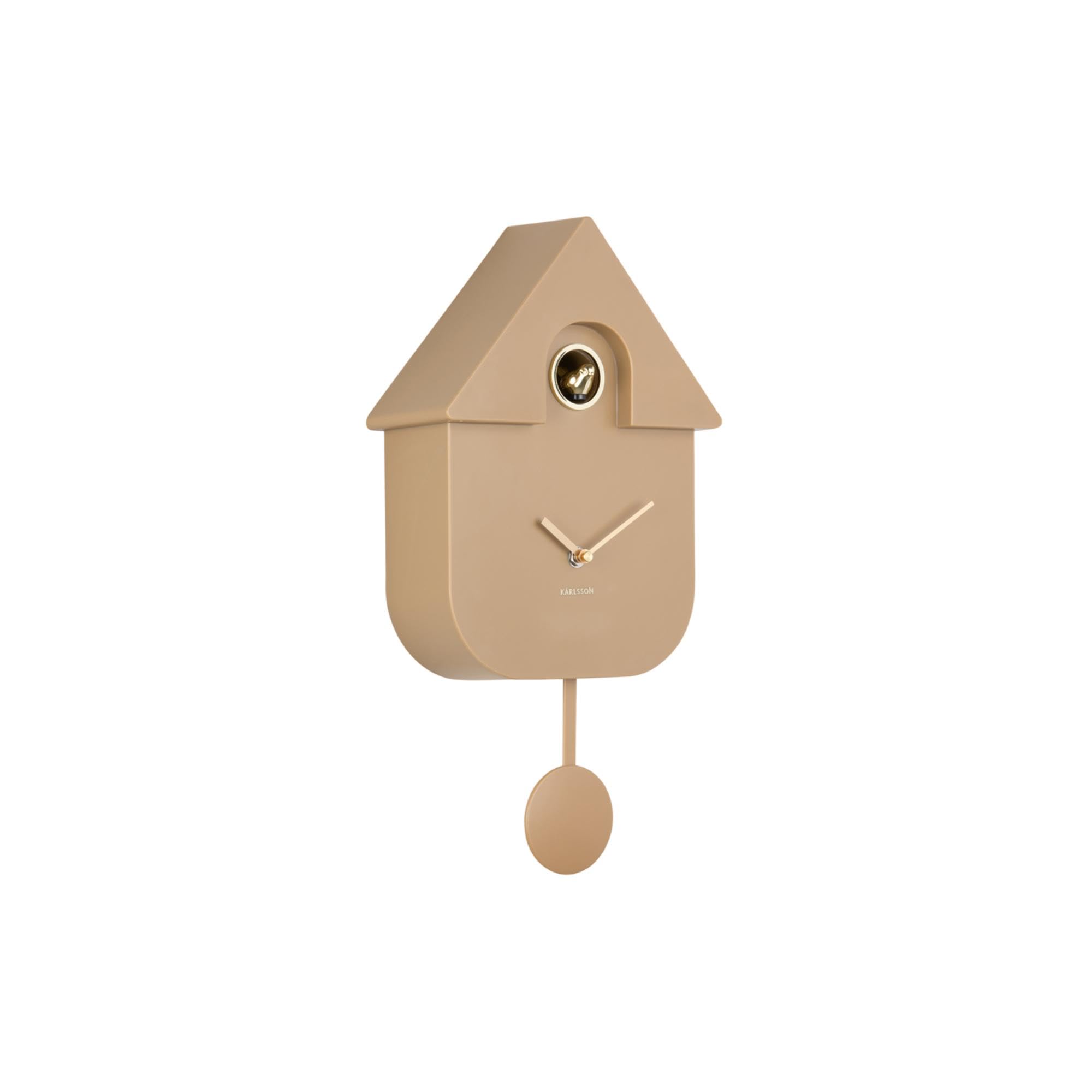 Karlsson Mocha Brown Modern Cuckoo Oro Wall Clock In – With Gold Details, Hourly Cuckoo Feature And Pendulum – Battery Operated