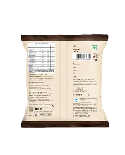 Image of Organic Tattva, Organic Chia Seeds 200gm | Rich in Omega 3 Fatty Acids | Rich in Fibre and Antioxidants | Naturally Gluten Free | Healthy Snacks | (Pack of 2-100gm Each)