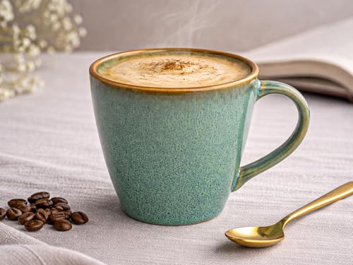 Image of Bodhi House Handcrafted Ceramic Coffee Mug Set of 1 Pieces (350 Ml), Stoneware Tea Cup, Microwave Safe Large Milk Mug, Glossy Finish, Ideal for Daily use, Casual Gatherings and Gifting, Ocean Green