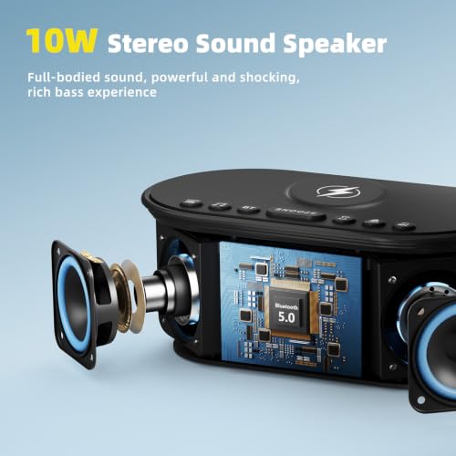 Image of Sound Machine Alarm Clock for Bedrooms with 21 Soothing Sounds | Dimmable - Bluetooth 10W Stereo - Sound Speaker with Wireless Charging - Sleep Sound for Baby Kids Adults