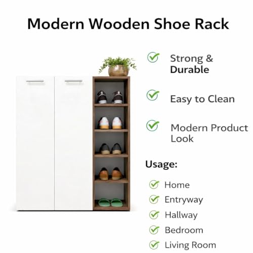 Image of Spyder Craft Engineered Wood 2 Door Shoe Rack Cabinet for Home|Stores up to 20 Pair of Shoes|Storage Organizer,Footwear Stand for Entryway Living Room Color-White & Noce Lyon DIY(Do-It-Yourself)