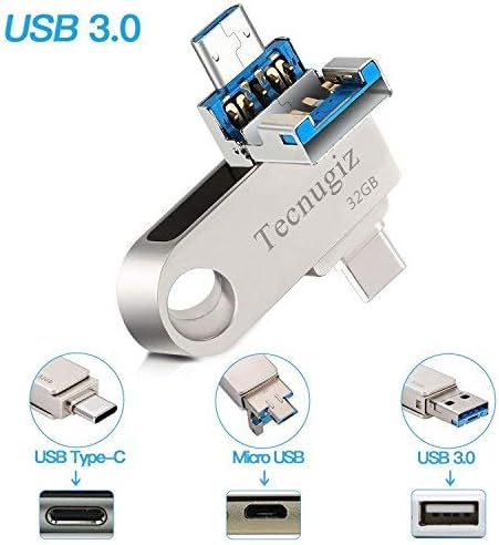 Tecnugiz 32GB USB C Flash Drive [3-in-1], Dual Phone/Computer Memory Stick, Waterproof, with USB Type-C & USB 3.0 Ports, for Android Smartphones, MacBook, Laptop, Chromebook