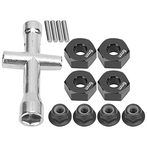 12mm Rad-Sechskant-Nabenadapter, Kontermuttern Kreuzschlüssel Set 6mm Aluminium dick 12mm Adapter 6mm Dicker M4 Flansch für 1/10 RC Auto(Schwarz)