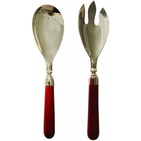 Stainless Steel and Mahogany Wood Salad Serving Set Cover
