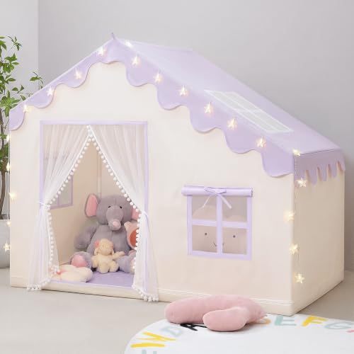 PIIKAGO Kids Play Tent with Mat & Star Lights for Toddlers, Purple
