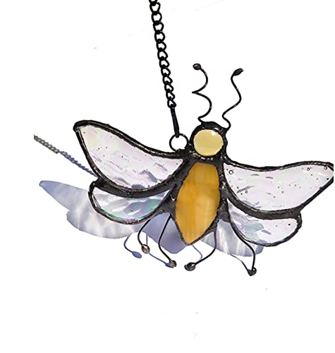 HUIMEIJU Stained Glass bee Window Hanging/Tiffany Glass Decorative Pendant, Birthday Gifts for classmates, Colleagues, Family, Children, car Pendants, Garden Decorations