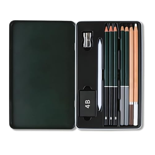 Kzouenzu Lápis desenho profissional [10 peças], kit desenho lápis, diferentes graus de dureza, 2b, 4b, 6b, pincel de carbono, escrita fluída para jovens kit lápis desenho profissional