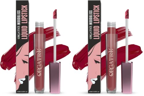 Image of Orgatre Moodbliss Liquid Lipstick | Waterproof, Long Lasting & Smudge Proof | Non-Drying, Lightweight & Highly Pigmented | Matte Finish | 4.5ml (Ebon Rouge) (Pack of 2)