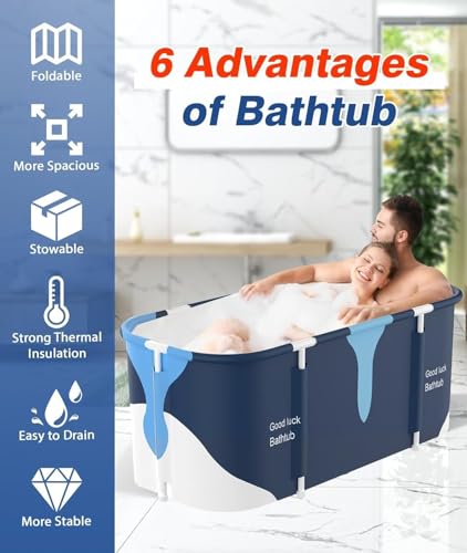 Image of Adult Folding Bathtub Portable Soaking Tub, Collapsible Family SPA Barrel, Maintaining Hot & Cold Temperature With Drainage Hole & Thicken Layer for Home Hot Water & Ice Bath (Milkey)