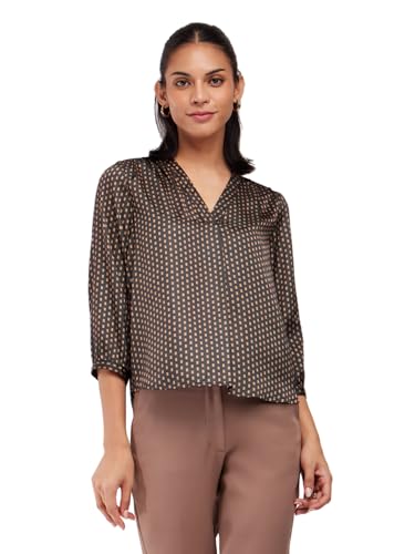 Image of FableStreet Women Formal & Casual Top | V-Neckline with Gathered Back Detail & Three-Quarter Sleeves | Premium Satin Fabric for Office Wear & Sophisticated Outings