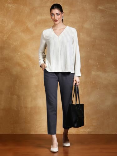 Image of Leriya Fashion Linen Loose Pants for Woman |Linen Trouser for Women | Ankle Length Straight Pant Women | Ladies Loose Pants Woman with Elastic Closure |High Waist Formal Office Trousers