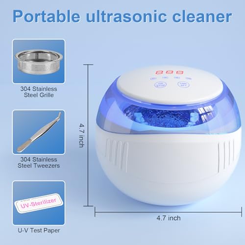 Nalax Limpador de retentor ultrassônico, limpador ultrassônico profissional 45000Hz para dentaduras,
