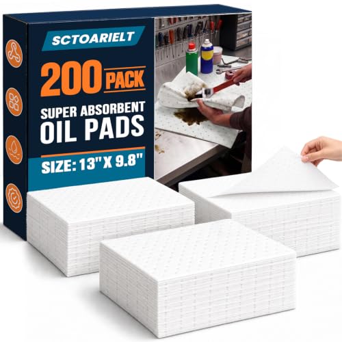 200 Pcs Oil Absorbent Pads, 9.8" x 13" Heavy Dimpled Garage Absorbing Mat