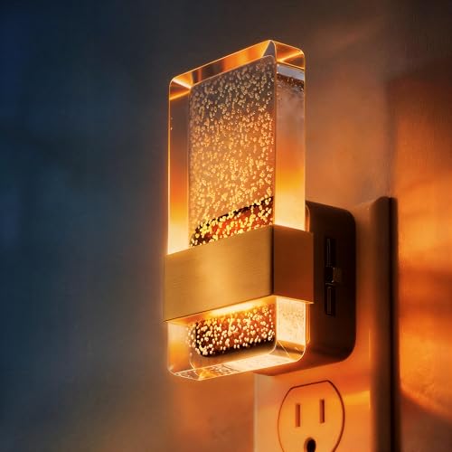 Image of DORESshop LED Night Lights Plug into Wall, 0-100LM Dimmable Nightlight | Bubble Decorative Night Light, Dusk to Dawn Sensor, Wall Sconce-Style Design Nightlights for Bathroom, Hallway, Amber