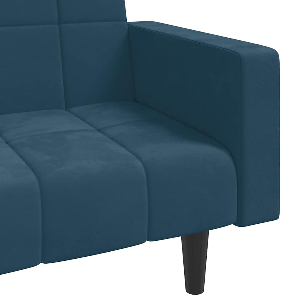 Sofá cama de 2 plazas terciopelo azul con 2 almohadas, sofá plegable con marco de madera para salón, habitación de invitados, oficina