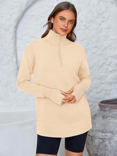 Image of PRETTYGARDEN Womens Long Sleeve Quarter Zip Pullover Sweater