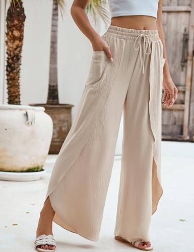 BMJL Womens Wide Leg Summer Pants Flowy Side Split Palazzo Beach Pants Boho High Waisted Trousers2