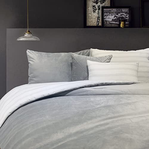 Shalala Velvet Comforter Sets King Size,Modern Stripe Quilting Lightweight King Comforter Bedding Set,Cozy Soft Bedding Reversible Bedspread,Grey Luxurious Coverlet For All Season(Gray,5Pcs,King) #TOP2