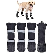 Hipaw Waterproof Dog Boots for Winter Snow Rain,Non-Slip Dog Shoes for Medium to Large Dogs,Extended Cuff Paw Protectors for Outdoor Walking Hiking XS Insole Wide 1.9" for 2429lb, Black