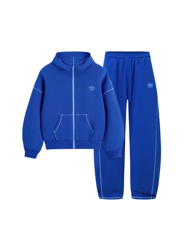 Aelfric Eden Chándal para hombre holgado para mujer, traje de ocio de gran tamaño, unisex, traje de casa, traje básico, traje deportivo con cremallera, pantalones de jogging, ropa deportiva informal