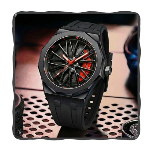 Image of PAPIO Men's Sports Analog Watch with Wheel Design Dial | Metal Case | Silicone Strap | Stylish Casual Watch for Men