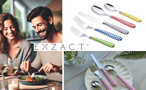 Exzact Color - 24 Pcs Cutlery Set - Stainless Steel With Color Handles - 6 Forks, 6 Dinner Knives, 6 Dinner Spoons, 6 Teaspoons (Mixed Color X 24 Pcs)