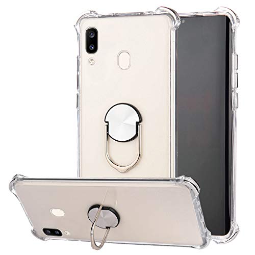 Robinsoni Case Compatible with Samsung Galaxy A30 Cover Silicone TPU Case Transparent Four-corner Airbag Drop-proof Case with Ring Clear Kickstand Cover Ultra Thin Bumper Shockproof Ring Case Silver