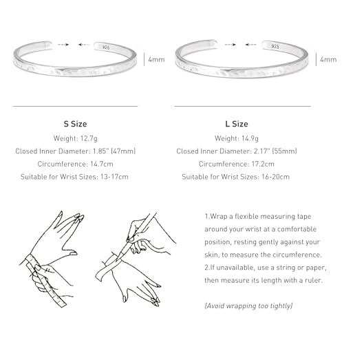 Pulsera minimalista de plata esterlina 925 martillada 4mm miniatura 6