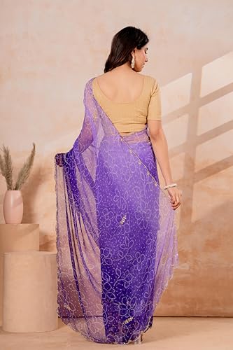 Image of Women's Net Saree with Embroidery with Unstitched Beige Blouse | Sheer Fabric Designer Saree for Women | Festive Ethnic Saree |