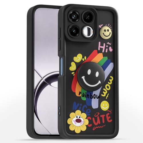Image of Pikkme Back Cover for Realme 16T 5G | Soft Silicone| Cute Rainbow Smile & 3D Cartoon Flower Design | Shockproof Raised Camera Protection Bumper Case (Black)