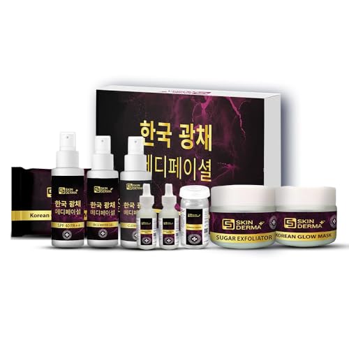 Korean Glass Medifacial Kit with Cleanser, Exfoliator, Rice Water Gel, Snail Mucin Serum, Sheet Masks, SPF 40 PA++, 9-Piece Professional Facial Care Set