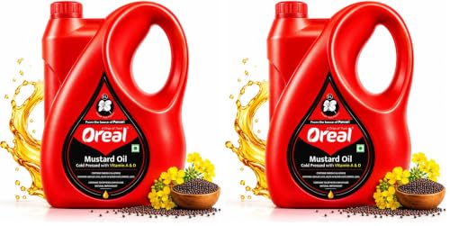 Image of Oreal Premium Kachi Ghani Mustard Oil | 5 Litre | Natural & Pure Sarson Ka Tel | Cold Pressed | Cholesterol-Free | Rich in Omega 3 & 6 | Boosts Immunity | Ideal for Cooking & Pickling Sarso Oil