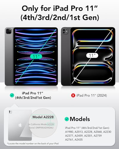 Image of ESR for iPad Pro 11 inch Case (2022 /2021 /2020 /2018, 4th /3rd /2nd /1st Gen), Built-in Pencil Holder, Pencil 2 Support, Flexible Back Cover, Trifold Stand, Auto Sleep /Wake, Rebound Pencil Series, Black