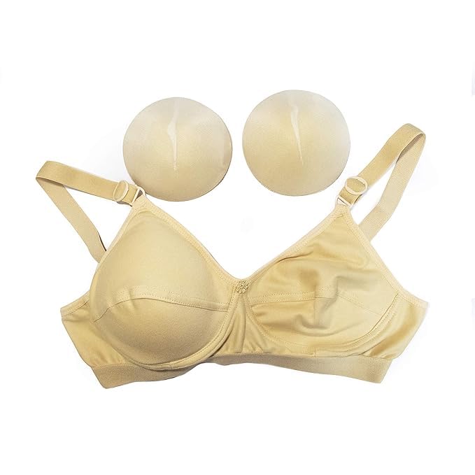 Women's Cotton Padded, With Removable Pads Wire Free Everyday Bra Beige