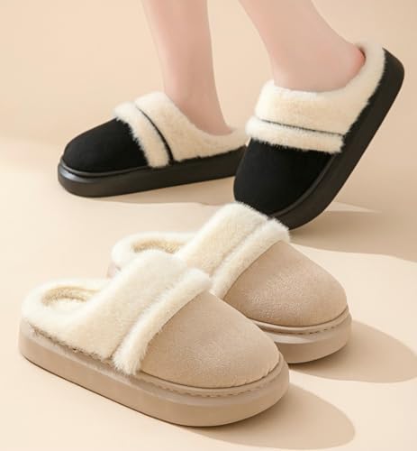Fuzzy Cotton Slippers for Women Maillard Winter House Shoes Slides Thick Soled Warm Slipper Memory Foam Cloud Shoes Anti-Slip2