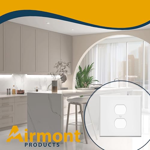White Metal Centered Duplex Receptacle Wall Plate, 2-Gang With Centered Device, Standard Size 4.5" x 4.56",Rocker, Toggle, Duplex Outlet Cover, Made In USA, Corrosion Resistant by Airmont Products - Image 4