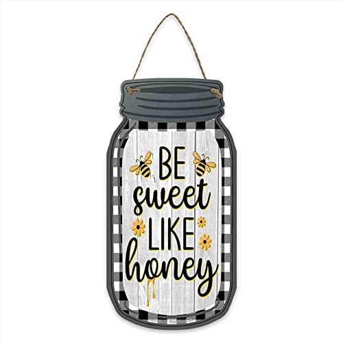 Be Sweet Like Honey Black Buffalo Plaid Metal Mason Jar Sign 4 x 8