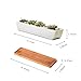 WISH HALLY WOOD 11inch long rectangle White Ceramic Succulent Planter Pots/Mini Flower Plant Containers with Bamboo Saucers. Product size:11x2.36x1.77inch,not include The plant. (long rectangle)