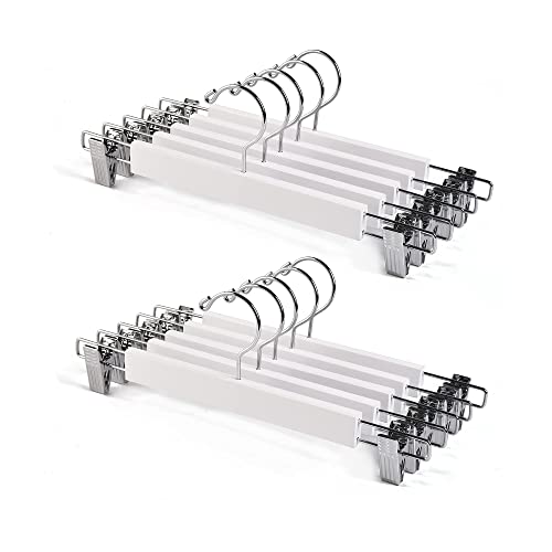 Better to U Kleiderbügel aus Holz für Hosen, Röcke, Jeans, mit verstellbaren Clips, 10 Stück (weiß, 10 Stück) Cover