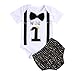 Baby Boy First Birthday Outfit Infant Wild One Boy Bow Tie Short Sleeve Romper+Shorts Bodysuit Cake Smash Outfits (White, 12-15 Months)