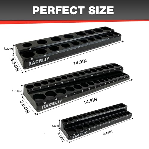 Image of EACELIY Magnetic Socket Organizer Set,Metric Socket Holder Kit, Socket Trays,holds 75 Deep and Shallow 3 /8 inch Sockets(sockets not included) 丨3Pcs 1 /2 inch, 1 /4 inch and 3 /8 inch (Black)