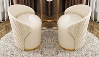 T&T Co Light Luxury 360 Degree Rotating Makeup Bench Bedroom Dressing Table With Backrest Round Stool Storage - Makeup Chair Leisure Ottoman Vanity (Design 4, Set of 2)